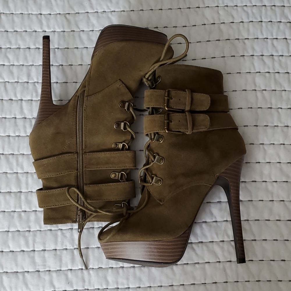 Olive green lace up booties size 7